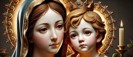 Closeup of Mother Mary with Baby Jesus A Divine Embrace