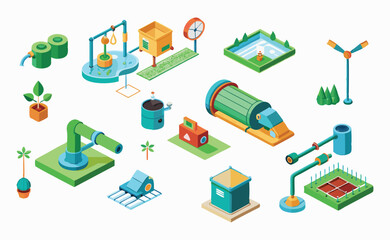 Obraz premium Isometric Illustration of Sustainable Agriculture Technology and Equipment