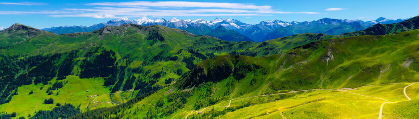 View on mountains near Saalbach Hinterglemm ski resort on a summer day