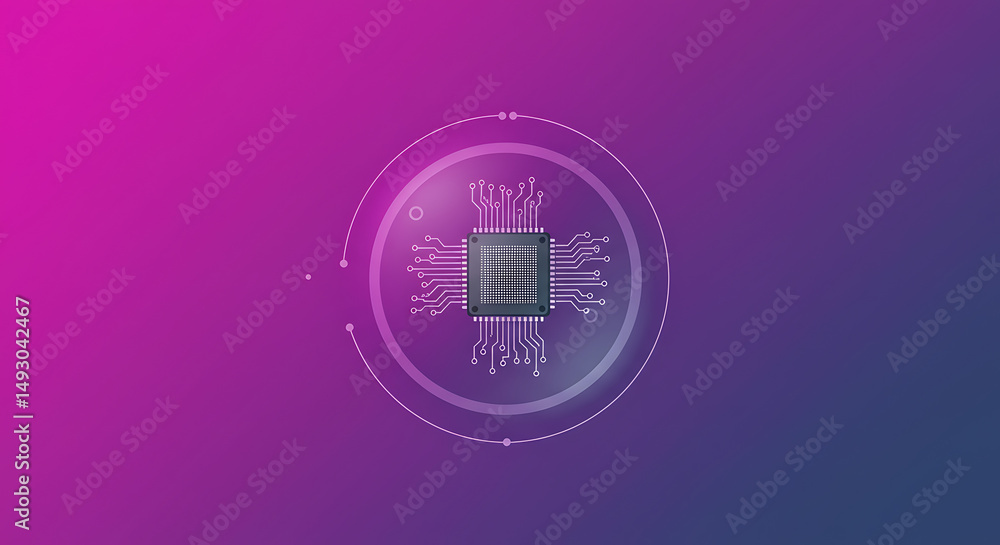 Poster abstract representation of a microchip technological advancement and digital innovation in a futuris