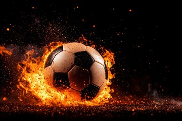 Naklejka premium Soccer ball engulfed in flames