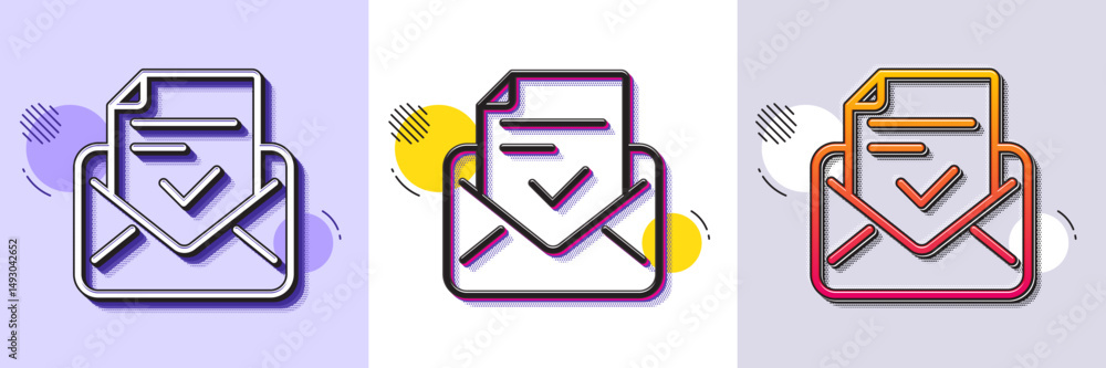 Poster approved mail line icon. halftone dotted pattern. gradient icon with grain shadow. accepted or confi