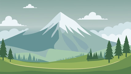 Naklejka premium A painting of a mountain with a green and gray background.