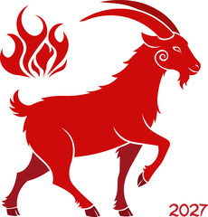 Symbol of the new year 2027 red fire goat. Chinese New Year 2027. Illustration for a banner with the symbol of the new year. Red fire goat - symbol of the new year 2027. New Year 2027