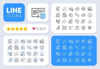 Pay money, Delete purchase and Report line icons for web app. Message, Share, Like social media icons. Pack of Spanner, Money tax, Sun protection pictogram icons. Vector