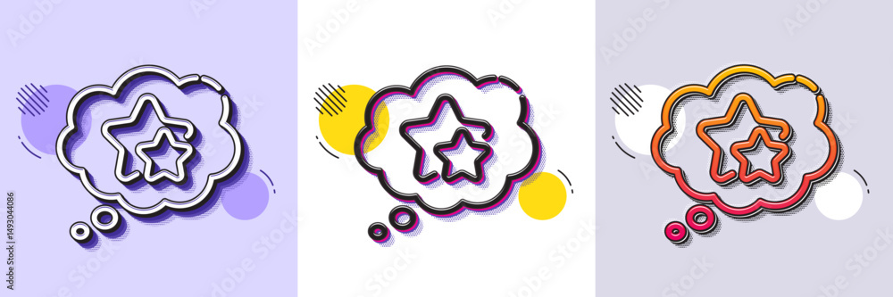 Poster ranking stars speech bubble line icon. halftone dotted pattern. gradient icon with grain shadow. sta