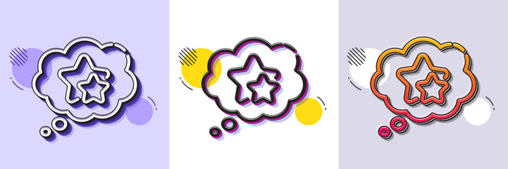 Ranking stars speech bubble line icon. Halftone dotted pattern. Gradient icon with grain shadow. Star rating sign. Best rank symbol. Line ranking stars icon. Various designs. Vector