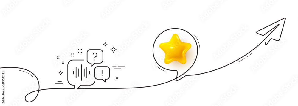 Poster voicemail line icon. continuous line with share plane. audio message sign. listen music symbol. 3d s