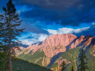 View on Lienzer Dolomiten mountains in the Osttirol region on a summer late afternoon
