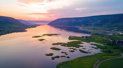 Fototapeta premium River valley sunrise landscape
