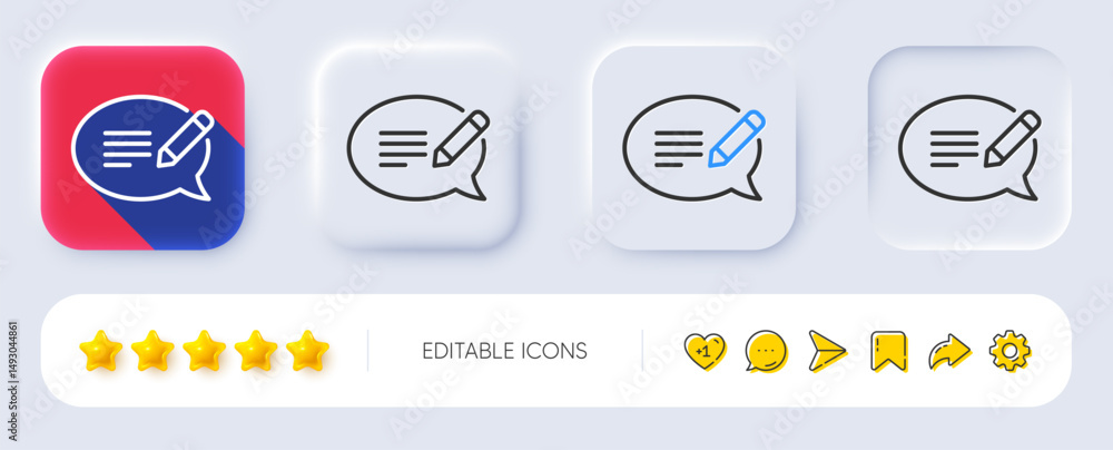 Poster message chat line icon. neumorphic, flat shadow, 3d buttons. speech bubble sign. feedback symbol. li