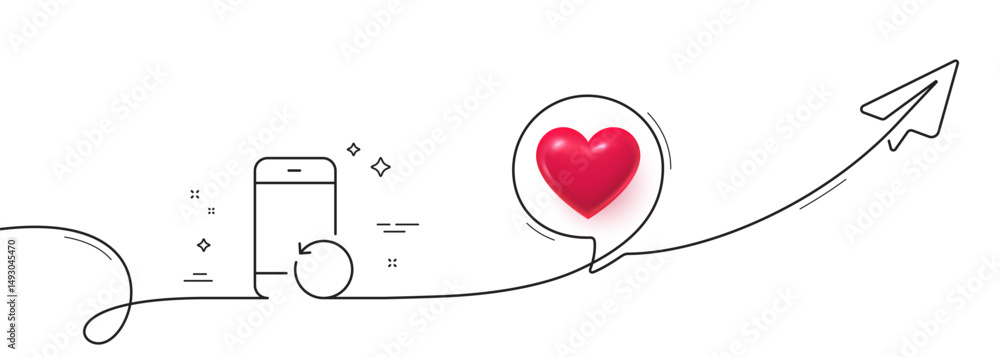 Aufkleber recovery phone line icon. continuous line with share plane. backup data sign. restore smartphone inf