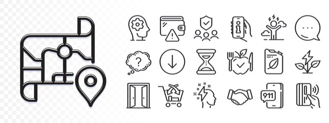 Contactless payment, Cross sell and Emergency call line icons for web app. Glare of light effect. Message icon. Pack of Brain working, Vegetarian food, Map pictogram icons. Vector