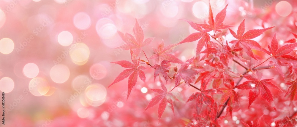 Poster soft focus red maple leaves with bokeh background in autumn foliage view delicate and dreamy