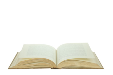 An old book is open isolated on white background with clipping path.