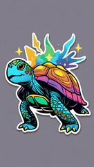 A creepy turtle with eyes that glow with mystical energy. Designed in cartoon sticker style.