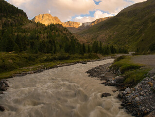 Brook in Kaunertal valley on a summer evening