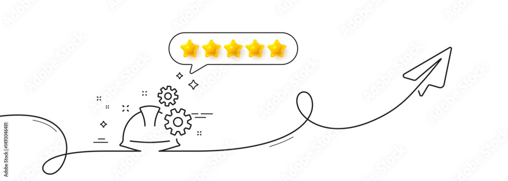 Poster engineering working process line icon. continuous line with share plane. engineer or architect helme