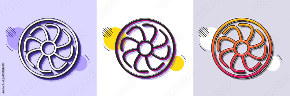 Poster fan engine line icon. halftone dotted pattern. gradient icon with grain shadow. jet turbine sign. ve