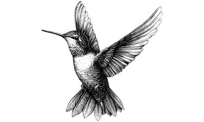 Hummingbird line art vintage style, detailed bird illustration, monochrome wildlife etching, old engraving technique, nature fauna sketch, classic engraving, intricate bird design, elegant fauna