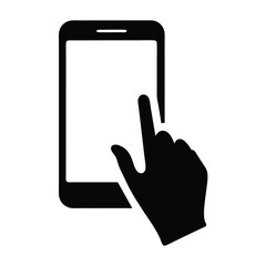 A touch interaction on a smartphone screen user interface, digital black icon
