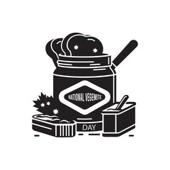 National Vegemite Day Silhouette Vector Illustration, Solid White Background.