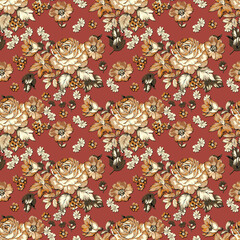 seamless pattern with red flowers