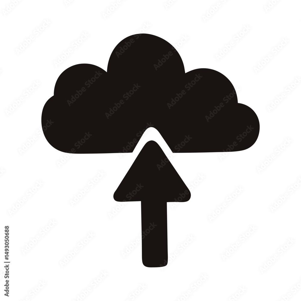 Poster black cloud upload icon representing data transfer to a server online