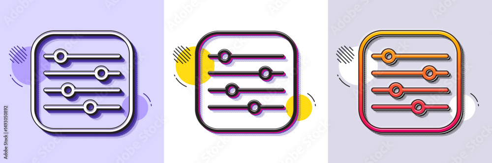 Poster filter line icon. halftone dotted pattern. gradient icon with grain shadow. control bar sign. volume