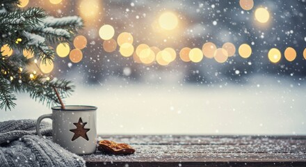 Cozy winter scene with mug