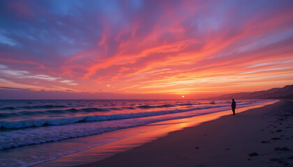 Naklejka premium Stunning Sunset Beach Walk Perfect for Relaxation