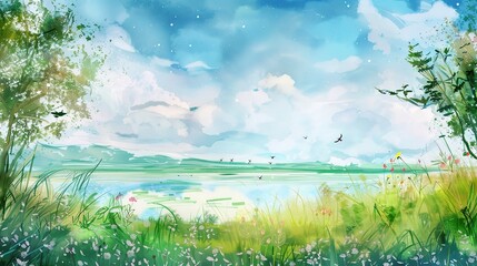 Fototapeta premium Enchanting Hand-Painted Watercolor Backgrounds: Whimsical Blends of Fluid Washes, Floral Motifs, Pastel Hues, and Artisanal Textures