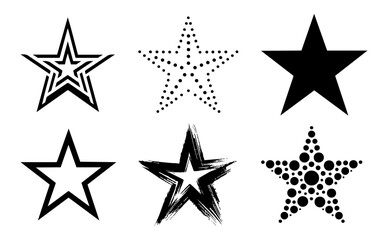 set of stars in various design styles in black color and vector format