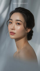 Naklejka premium Elegant Young Woman with Retro Hairstyle – Studio Portrait