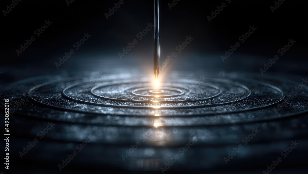 Poster abstract composition of concentric circles with central light source and dark background