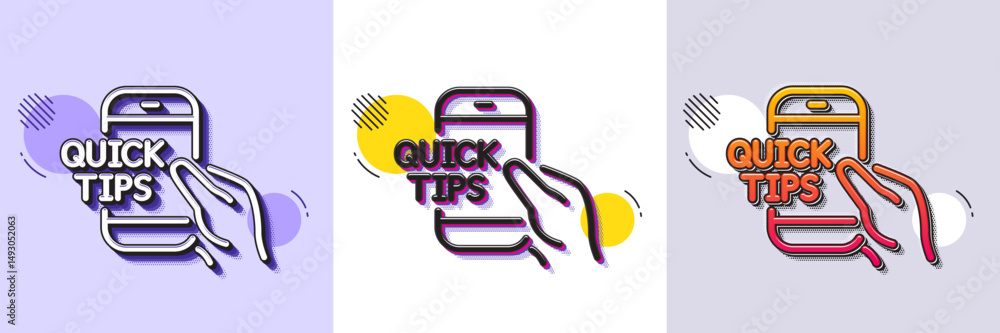 Poster quick tips on phone line icon. halftone dotted pattern. gradient icon with grain shadow. helpful tri