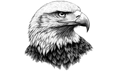 Detailed American Bald Eagle Print, Vintage Hand-drawn Engraving, Rustic Animal Illustration, Black Sketch Effect, Antique Wildlife Decor, Old Style Engraving Art, nature-inspired art