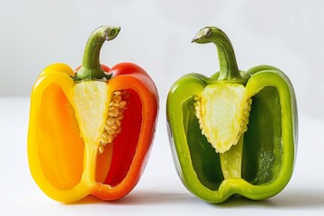 Freshly Cut Colorful Bell Peppers on White Background