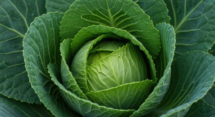 Obraz premium Vibrant green cabbage lush leaves healthy harvest nature's bounty