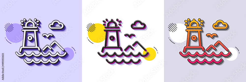 Poster lighthouse line icon. halftone dotted pattern. gradient icon with grain shadow. beacon tower sign. s