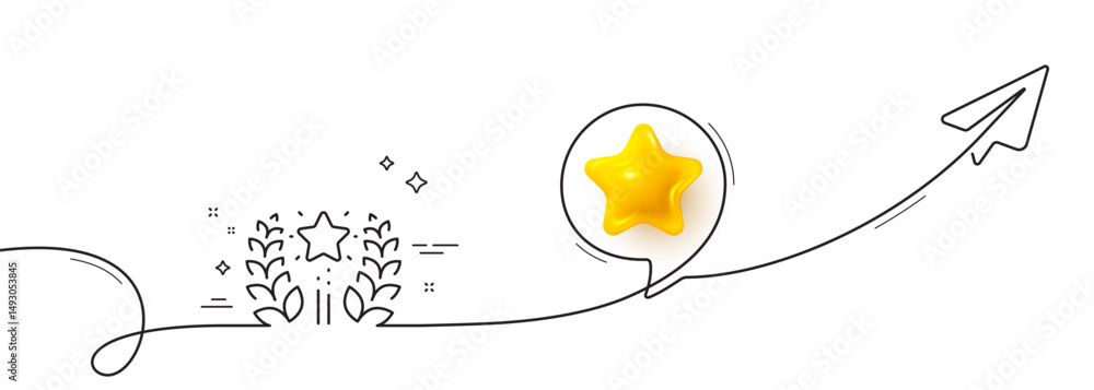 Poster ranking line icon. continuous line with share plane. laurel wreath star star sign. best rank symbol.