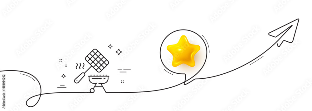 Poster grill basket line icon. continuous line with share plane. barbecue cooker sign. meat brazier utensil