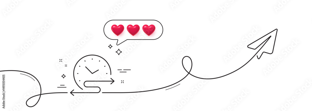 Poster time schedule line icon. continuous line with share plane. transport timetable sign. task time manag