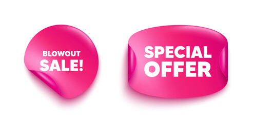 Blowout sale sticker banner. Paper price label. Blowout sale tag. Special offer price sign. Advertising discounts symbol. Paper sticker with message. Offer label banner. Vector