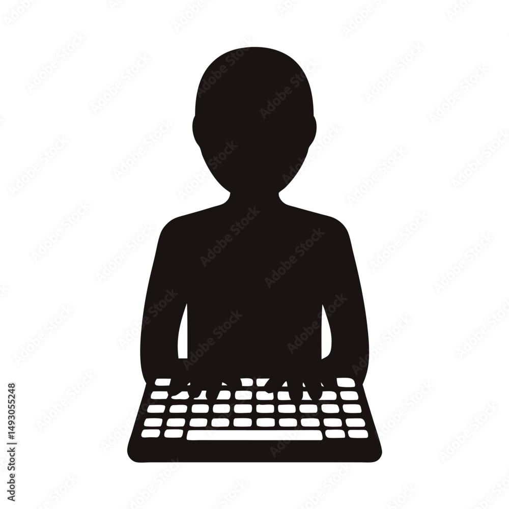 Poster 3d man's hand typing on a black computer keyboard for business communication3d man's hand typing on 