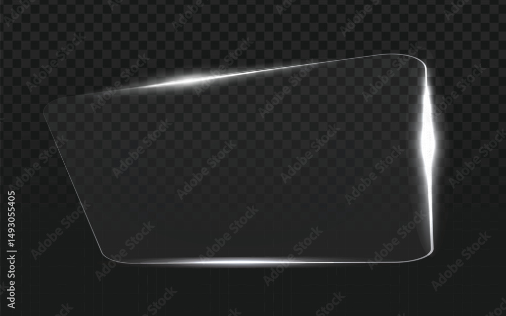 Poster realistic vector graphic of a horizontal clear glass or plastic panel with abstract irregular shape 