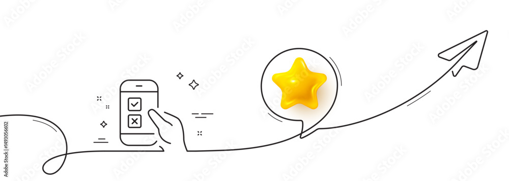Poster mobile survey line icon. continuous line with share plane. select answer sign. business interview sy