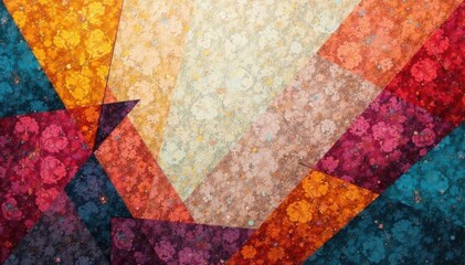 Geometric tapestry with abstract shapes, muted palette, design elements, neutral