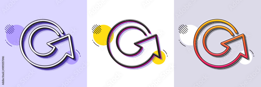Poster reload arrow line icon. halftone dotted pattern. gradient icon with grain shadow. update arrowhead s