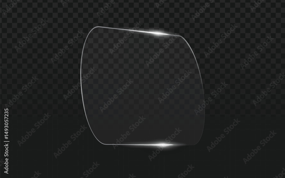 Poster realistic vector graphic of a clear glass or plastic panel with a curved shape and highlights. isola